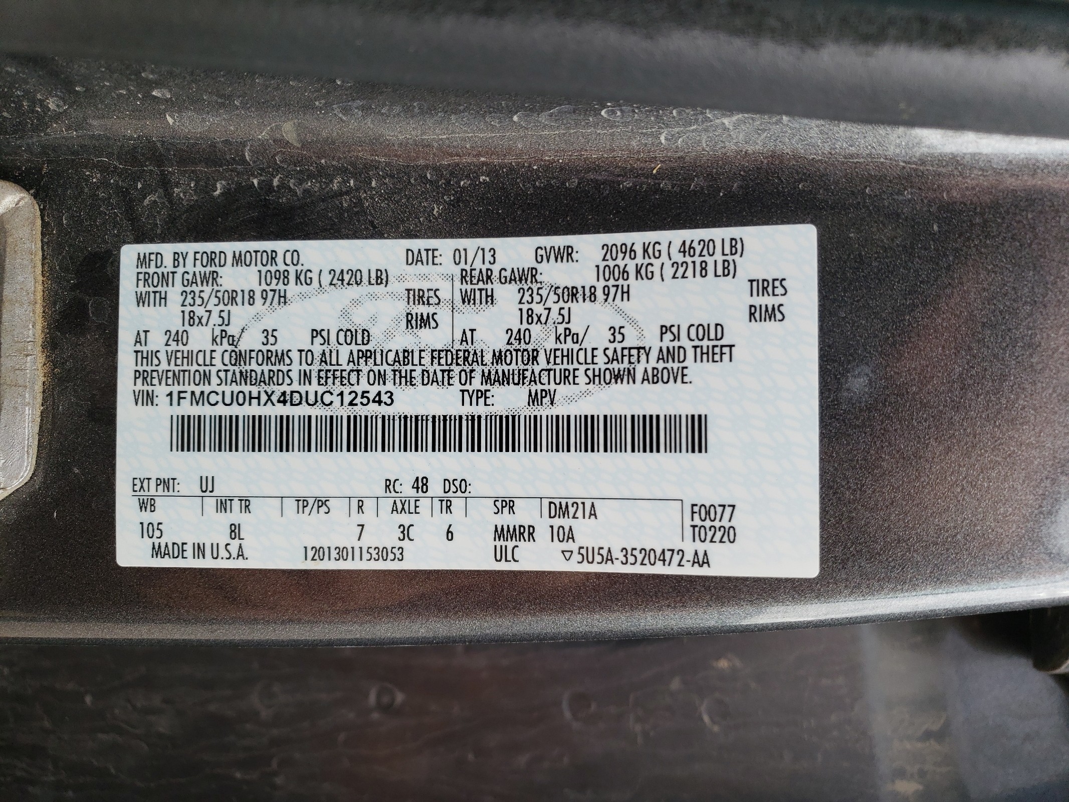 1FMCU0HX4DUC12543 2013 Ford Escape Sel
