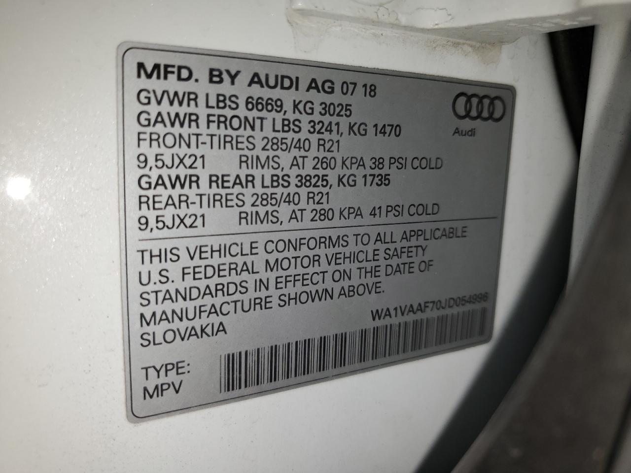 WA1VAAF70JD054996 2018 Audi Q7 Prestige