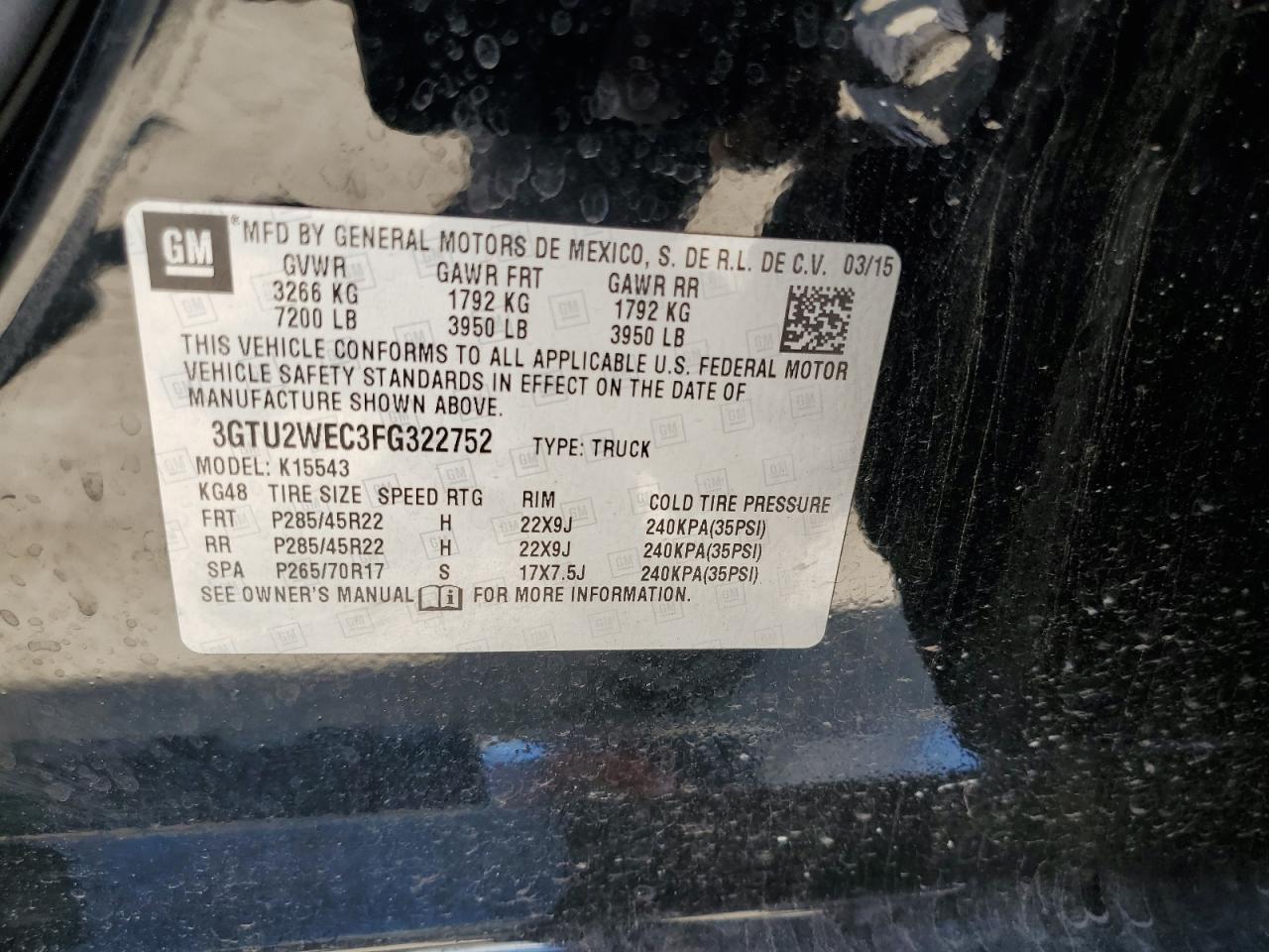 3GTU2WEC3FG322752 2015 GMC Sierra K1500 Denali