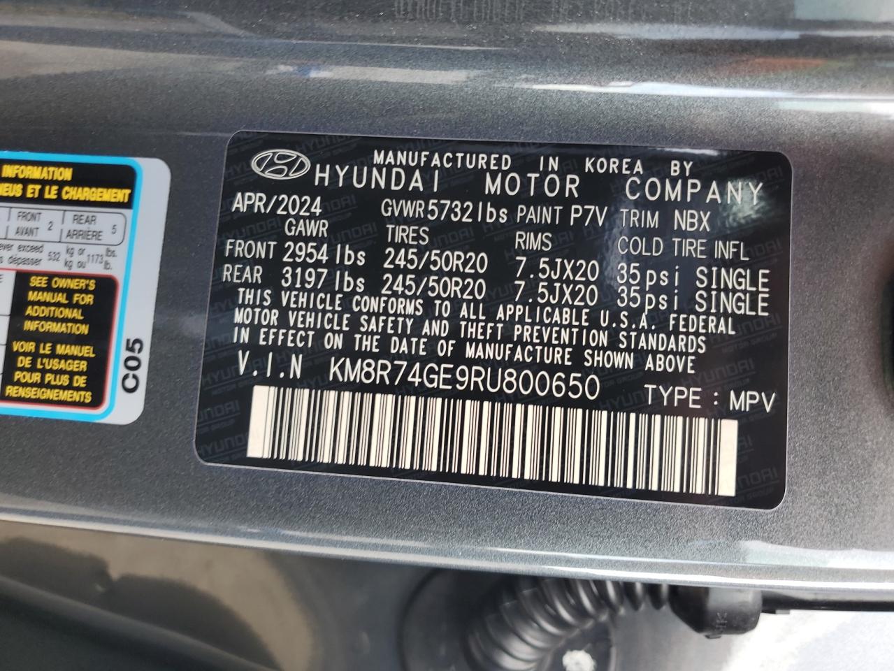 KM8R74GE9RU800650 2024 Hyundai Palisade Calligraphy