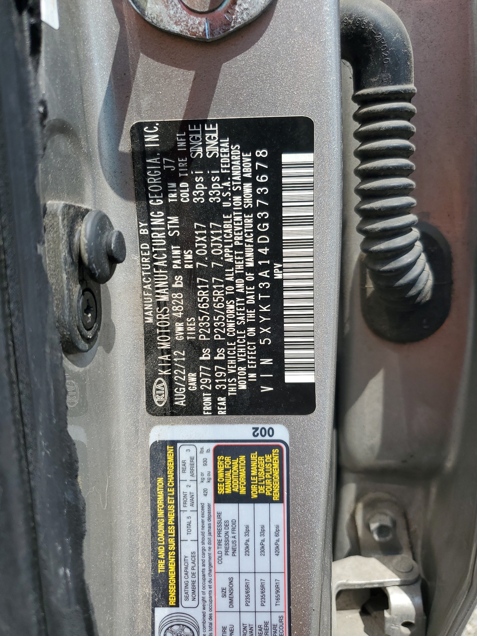 5XYKT3A14DG373678 2013 Kia Sorento Lx