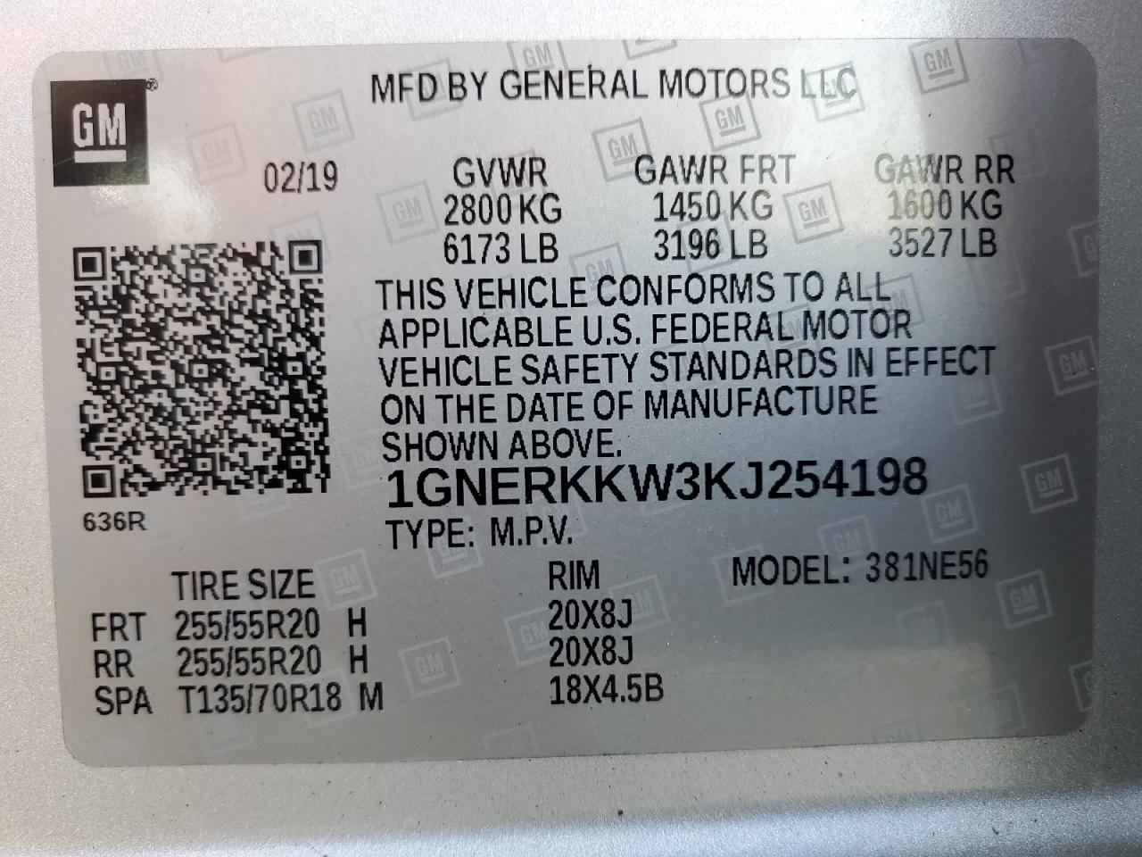 1GNERKKW3KJ254198 2019 Chevrolet Traverse Premier