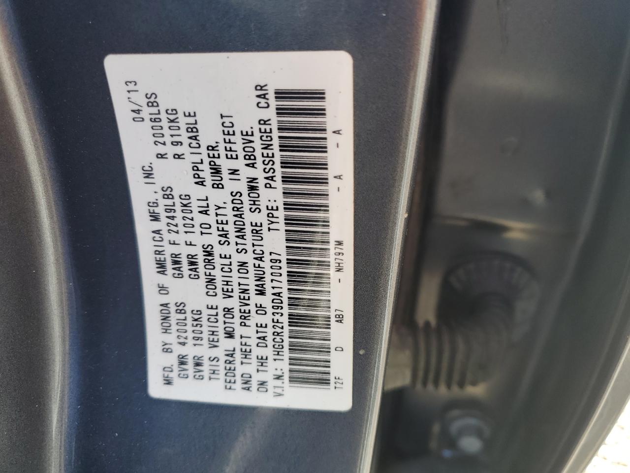 1HGCR2F39DA170097 2013 Honda Accord Lx