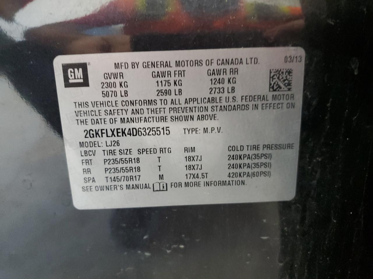 2013 GMC Terrain Slt VIN: 2GKFLXEK4D6325515 Lot: 67557624