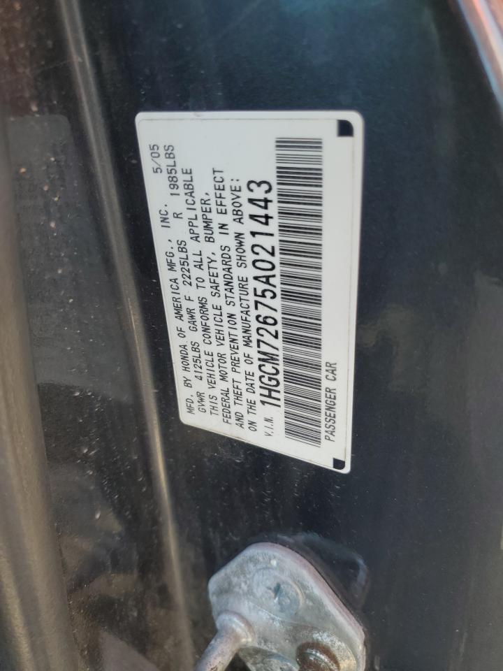 1HGCM72675A021443 2005 Honda Accord Ex