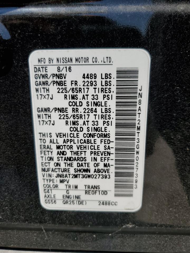 2016 Nissan Rogue S VIN: JN8AT2MT3GW027393 Lot: 67943584