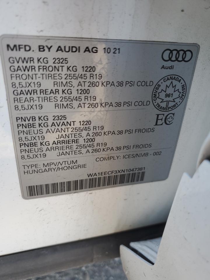 2022 Audi Q3 Premium Plus S Line 45 VIN: WA1EECF3XN1047381 Lot: 66484254