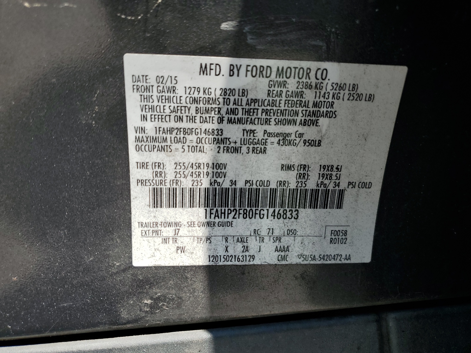 1FAHP2F80FG146833 2015 Ford Taurus Limited