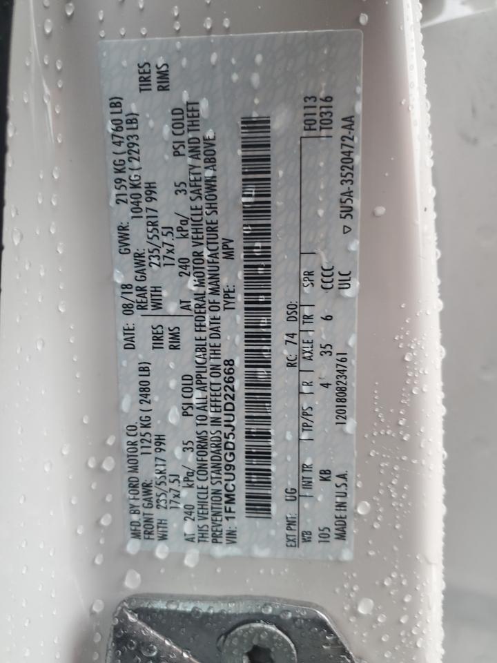 2018 Ford Escape Se VIN: 1FMCU9GD5JUD22668 Lot: 68284514