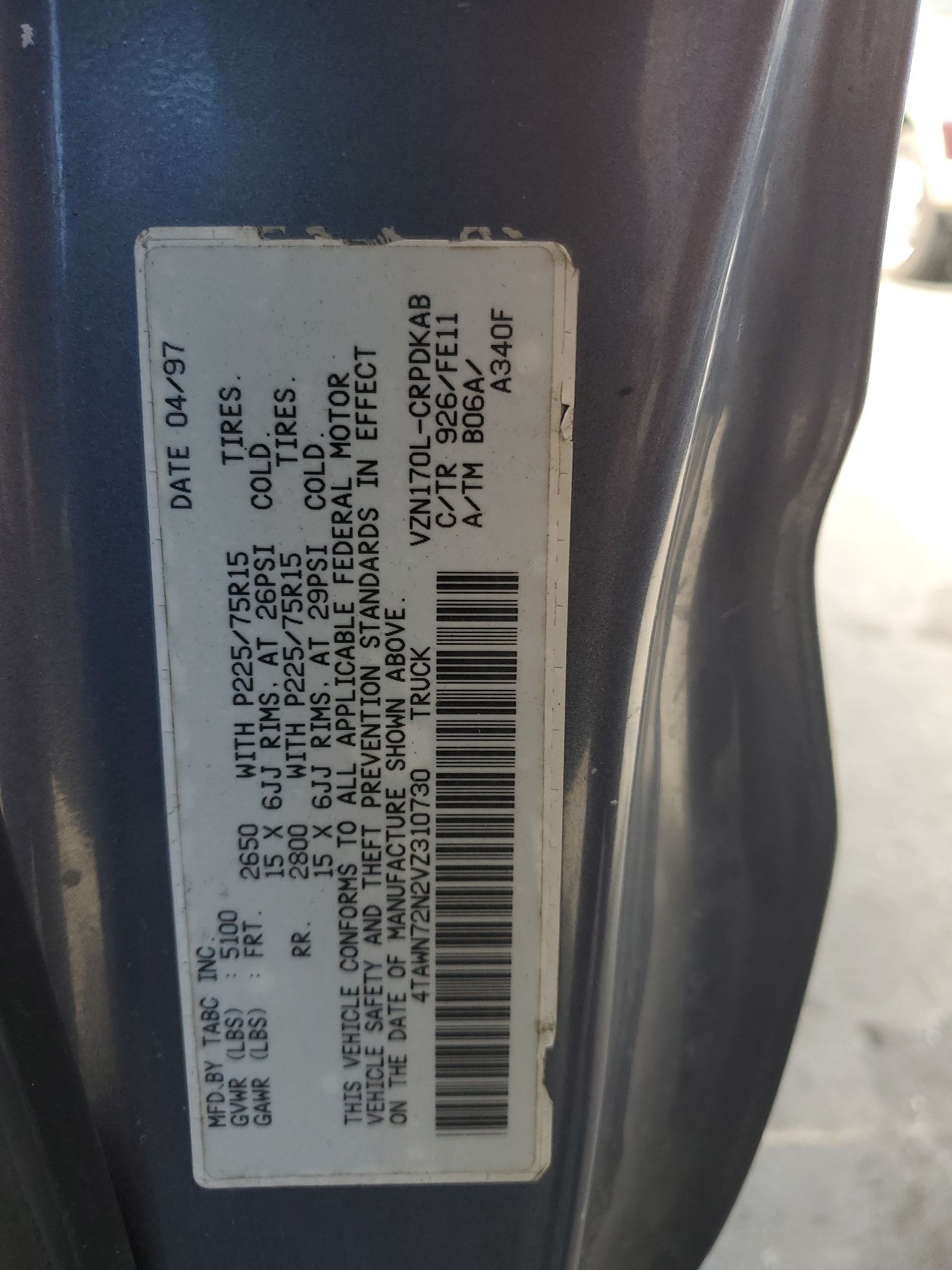 4TAWN72N2VZ310730 1997 Toyota Tacoma Xtracab