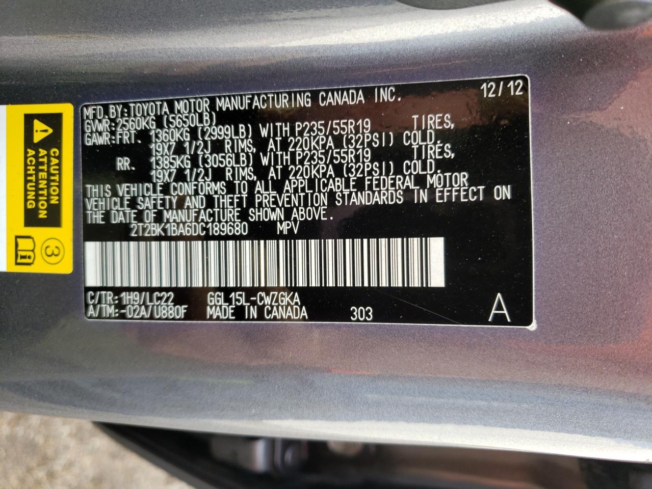 2013 Lexus Rx 350 Base VIN: 2T2BK1BA6DC189680 Lot: 66945914