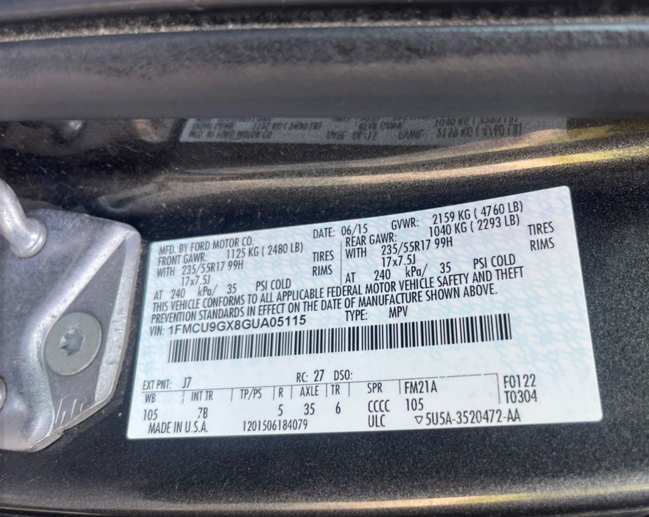 1FMCU9GX8GUA05115 2016 Ford Escape Se