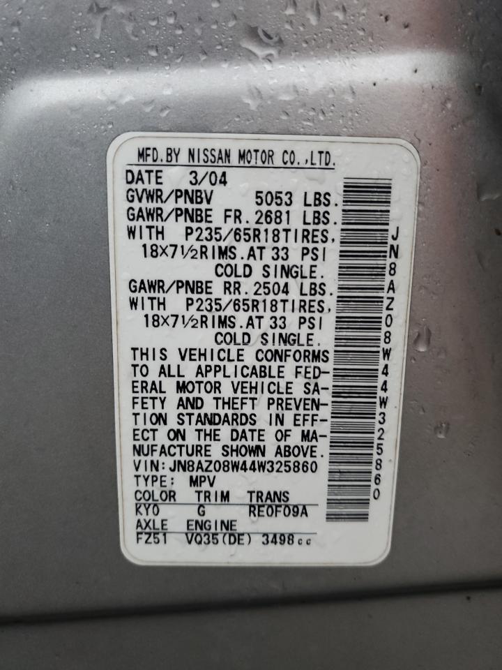 2004 Nissan Murano Sl VIN: JN8AZ08W44W325860 Lot: 66756044