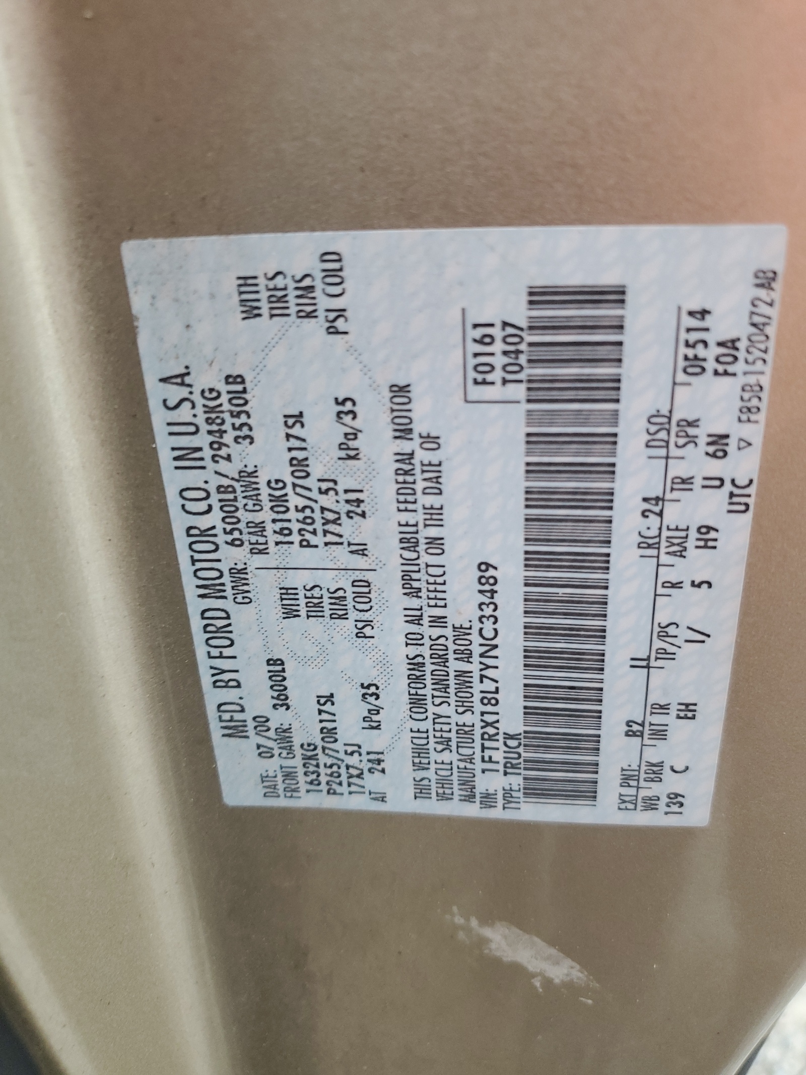 1FTRX18L7YNC33489 2000 Ford F150