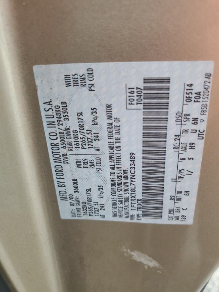 2000 Ford F150 VIN: 1FTRX18L7YNC33489 Lot: 67183494