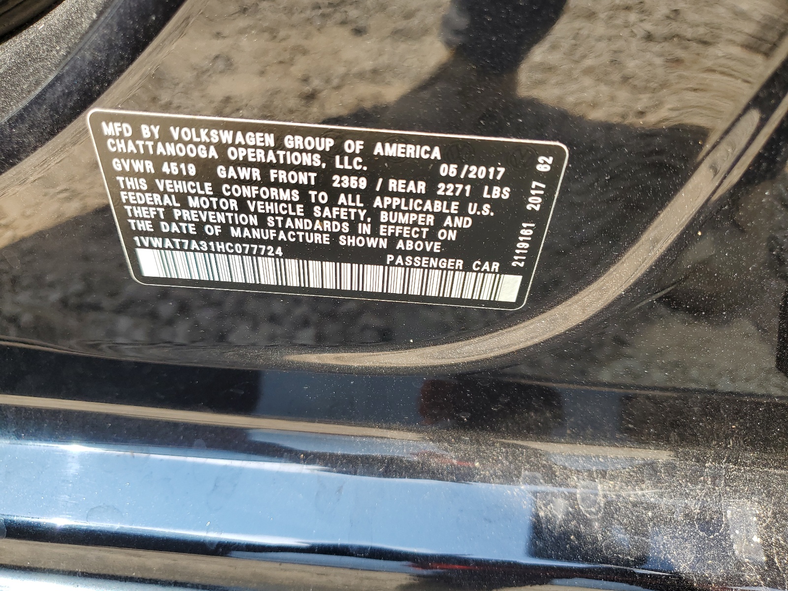 1VWAT7A31HC077724 2017 Volkswagen Passat S