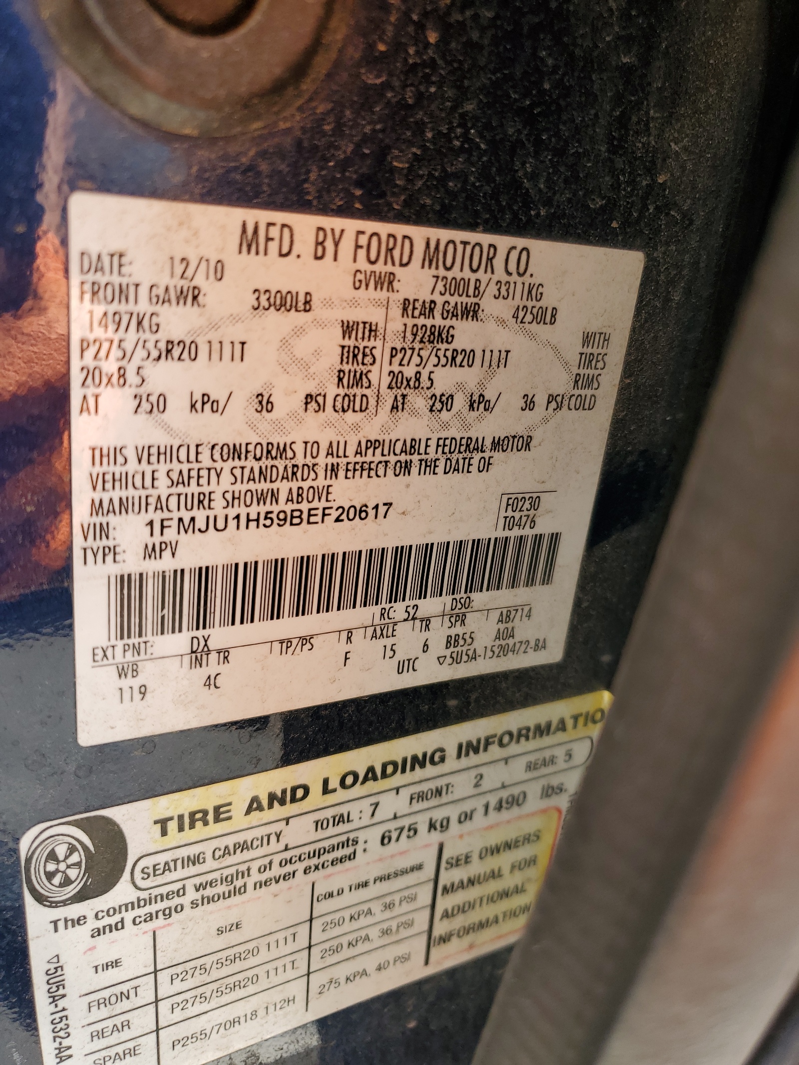 1FMJU1H59BEF20617 2011 Ford Expedition Xlt