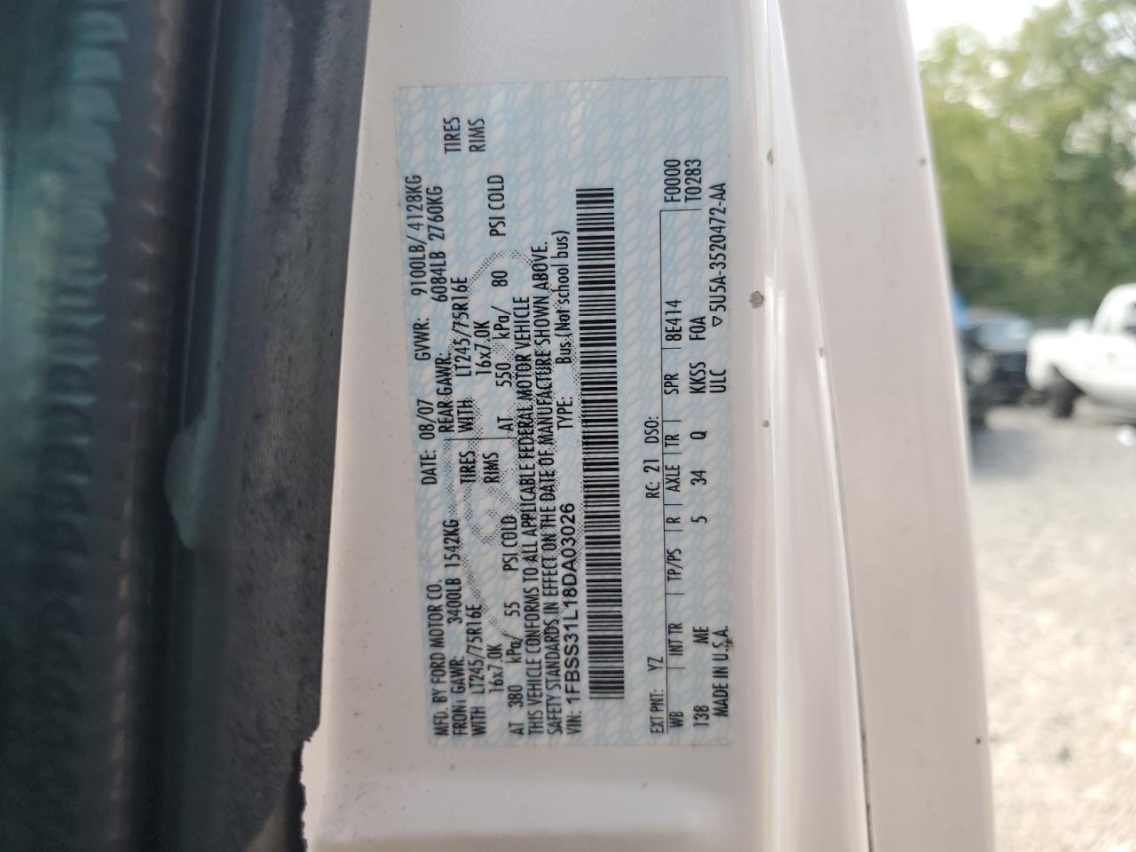 2008 Ford Econoline E350 Super Duty Wagon VIN: 1FBSS31L18DA03026 Lot: 65081214