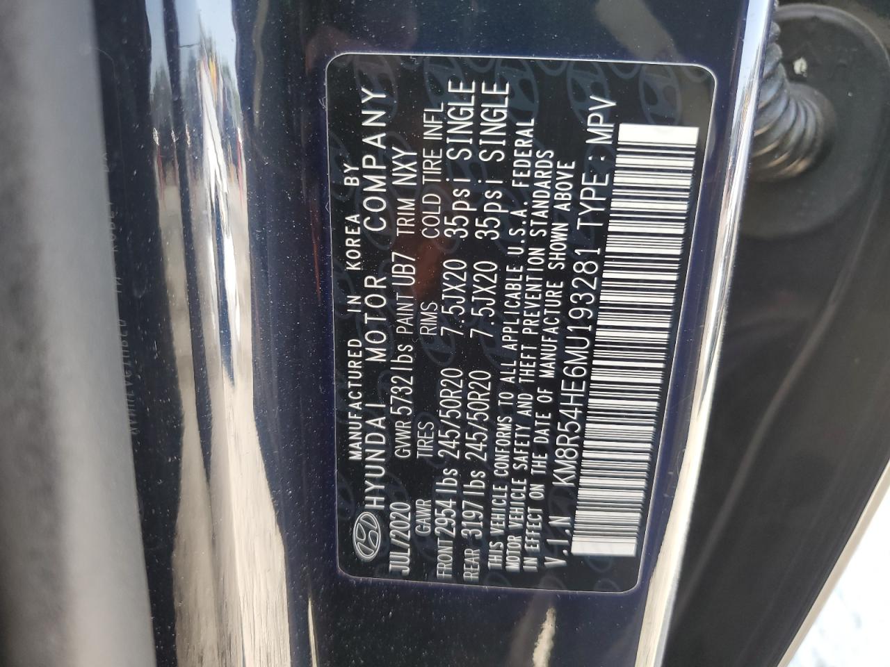 2021 Hyundai Palisade Limited VIN: KM8R54HE6MU193281 Lot: 68972884