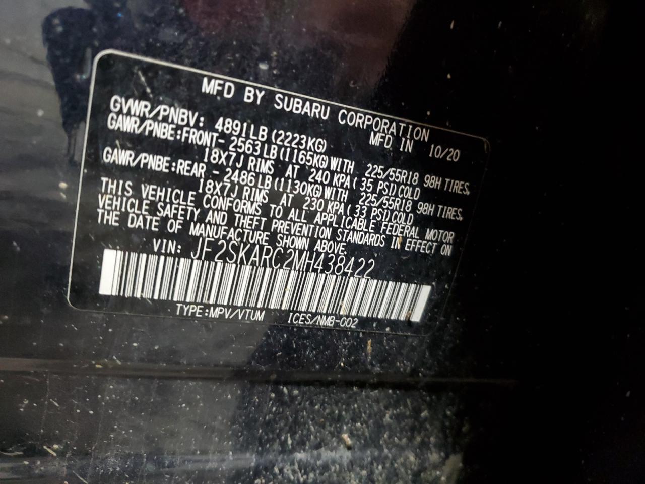 2021 Subaru Forester Sport VIN: JF2SKARC2MH438422 Lot: 65166494