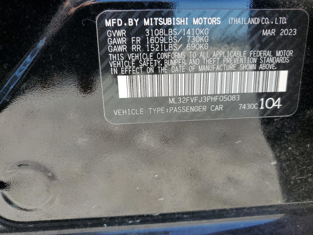 ML32FVFJ3PHF05083 2023 Mitsubishi Mirage G4 Se