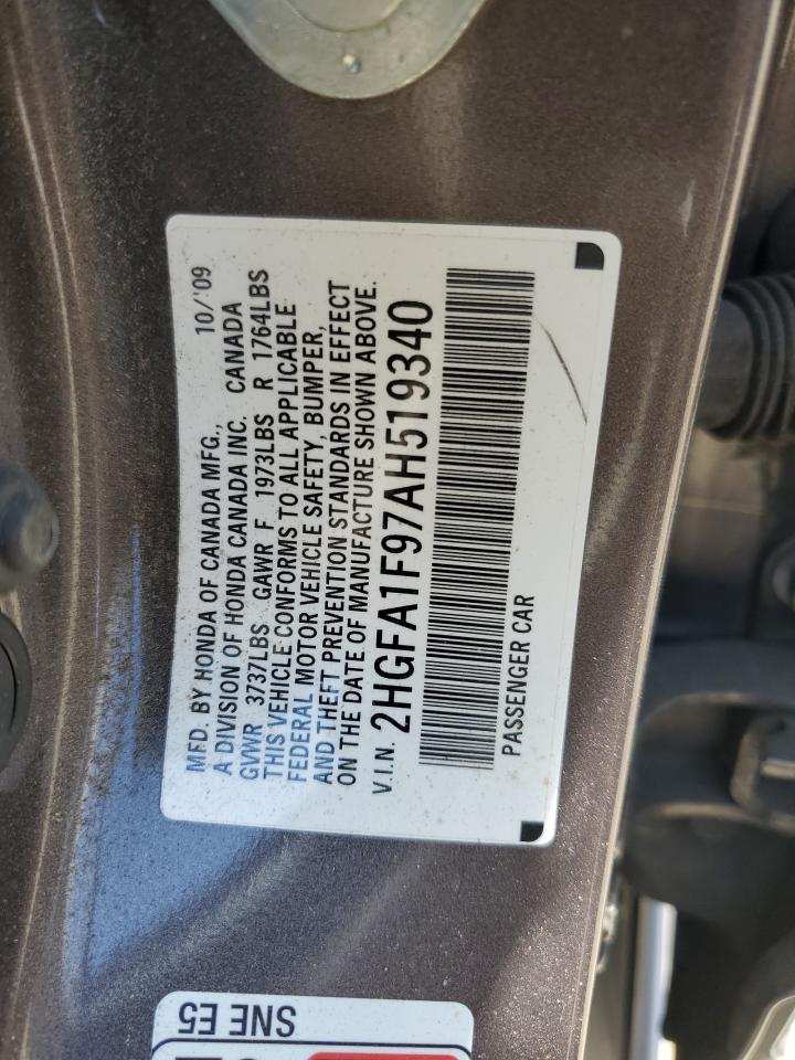 2HGFA1F97AH519340 2010 Honda Civic Exl