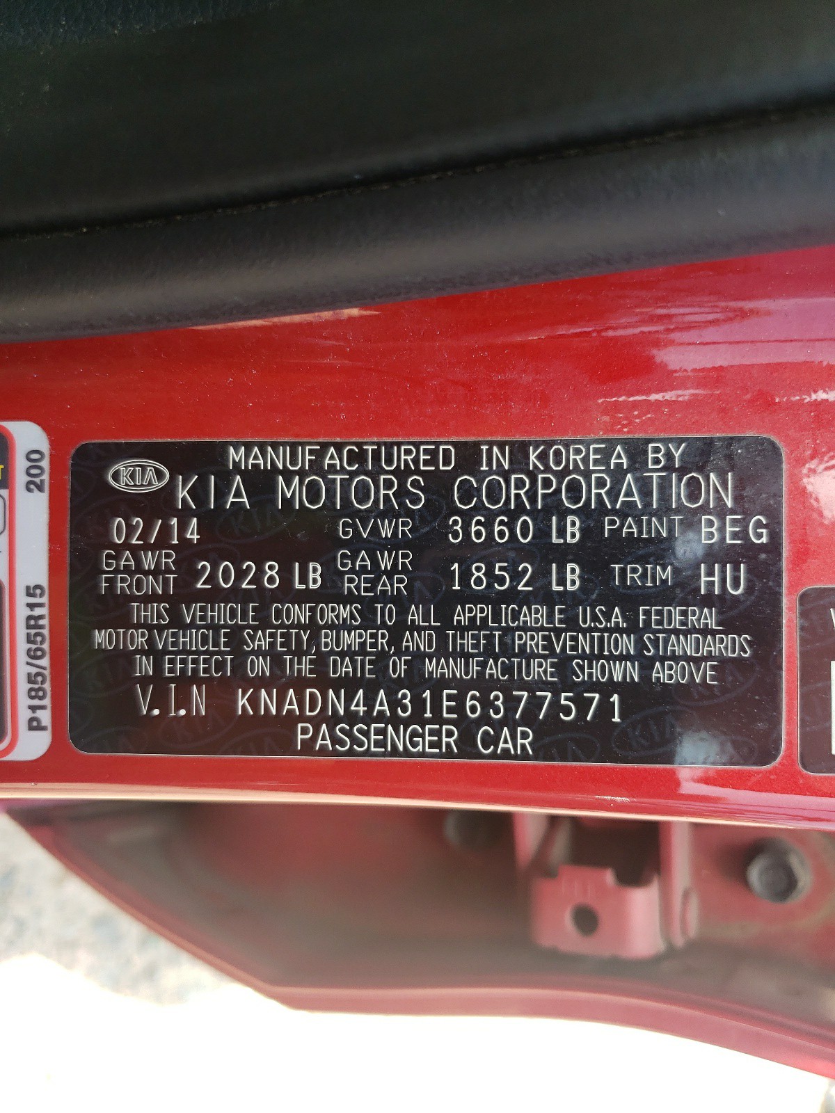 KNADN4A31E6377571 2014 Kia Rio Ex