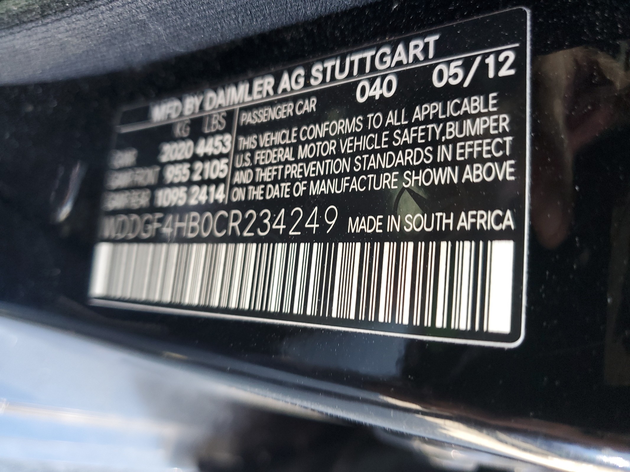 WDDGF4HB0CR234249 2012 Mercedes-Benz C 250