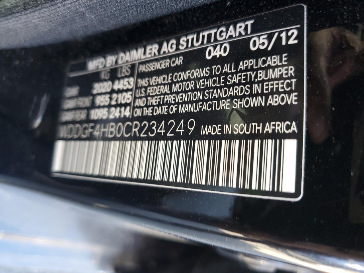 2012 Mercedes-Benz C 250 VIN: WDDGF4HB0CR234249 Lot: 67775094