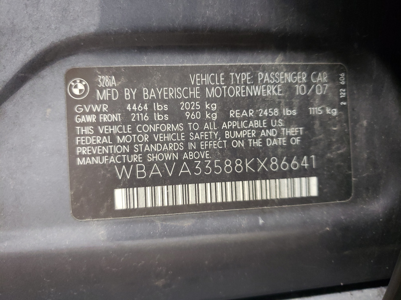 WBAVA33588KX86641 2008 BMW 328 I