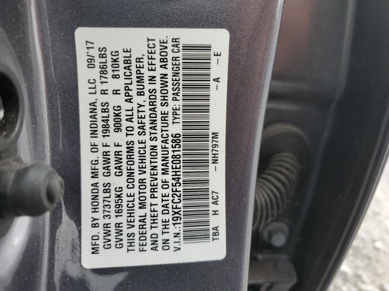 19XFC2F54HE081586 2017 Honda Civic Lx 19XFC2F54HE081586 2017 Honda Civic Lx