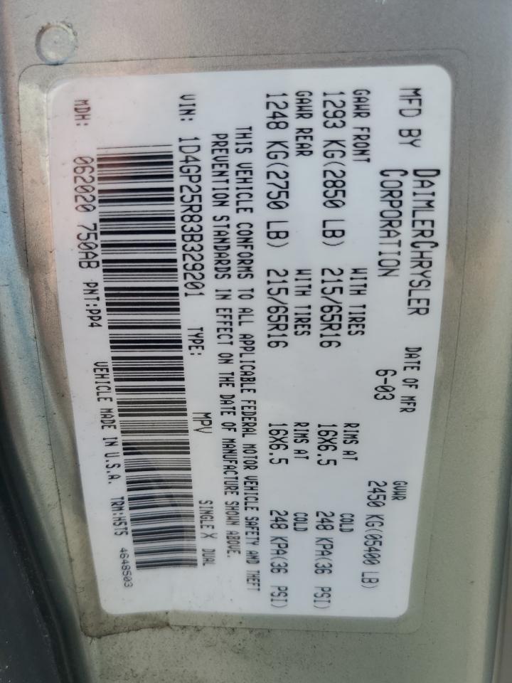 2003 Dodge Caravan Se VIN: 1D4GP25R83B329201 Lot: 65844204