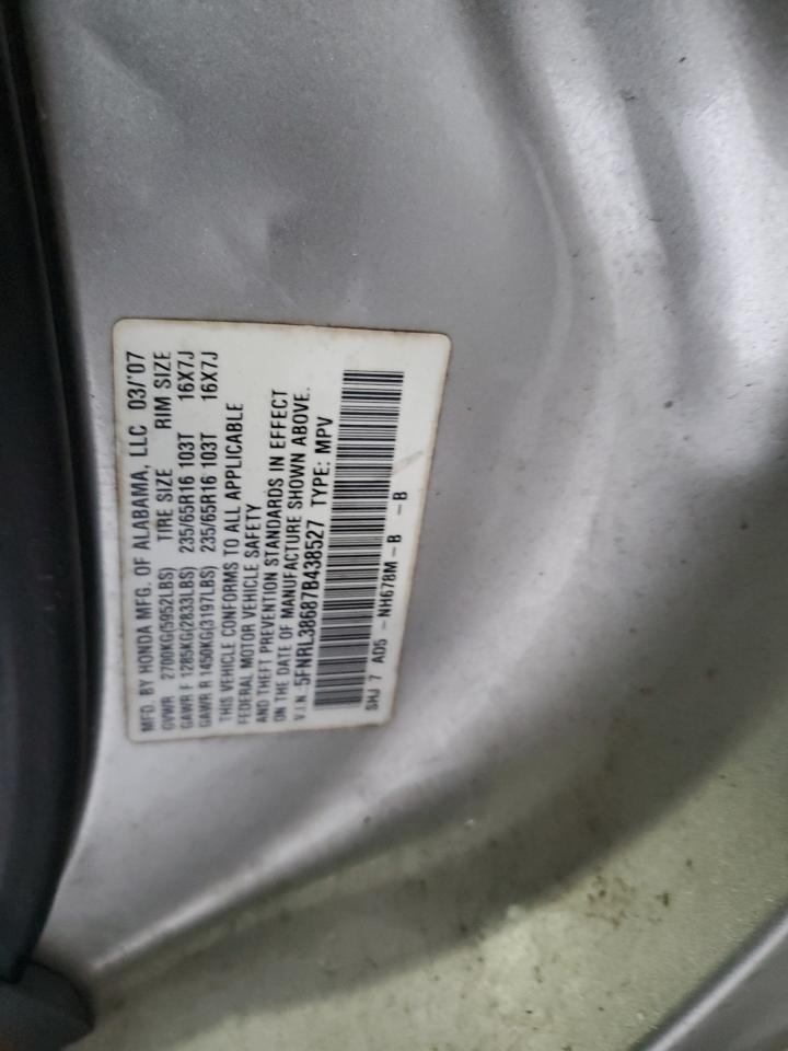 2007 Honda Odyssey Exl VIN: 5FNRL38687B438527 Lot: 65902684