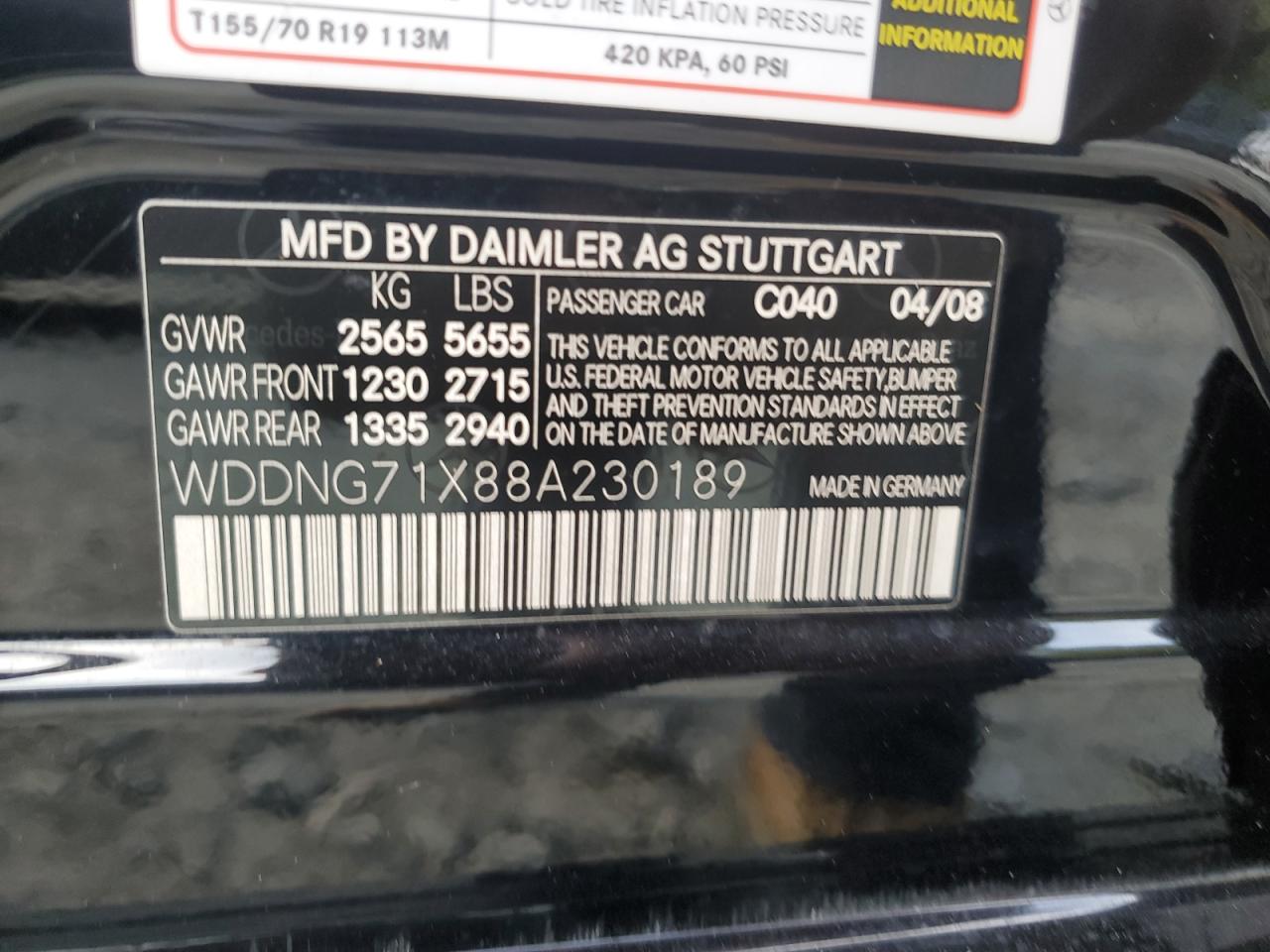 WDDNG71X88A230189 2008 Mercedes-Benz S 550