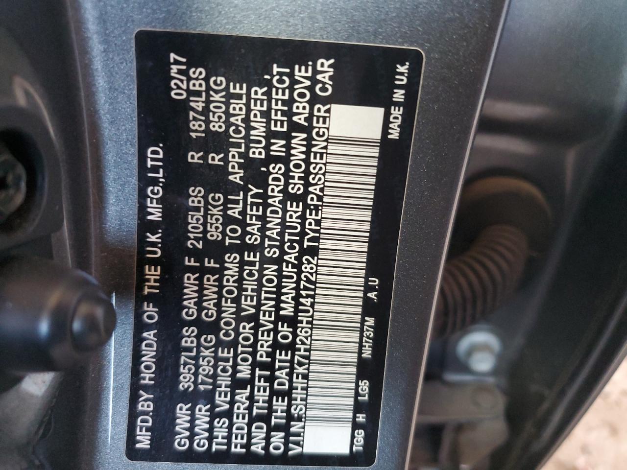 SHHFK7H26HU417282 2017 HONDA CIVIC - Image 12