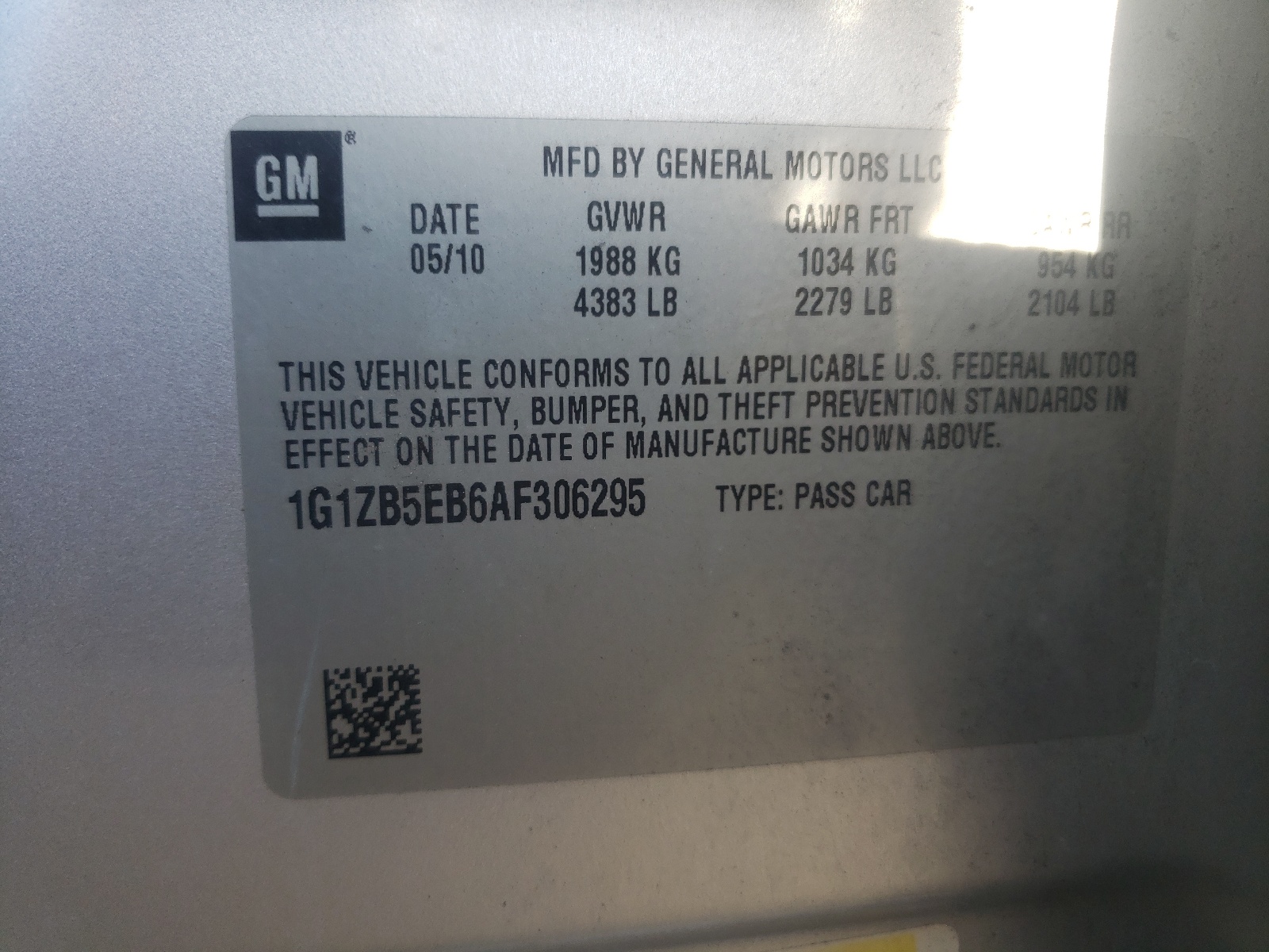 1G1ZB5EB6AF306295 2010 Chevrolet Malibu Ls