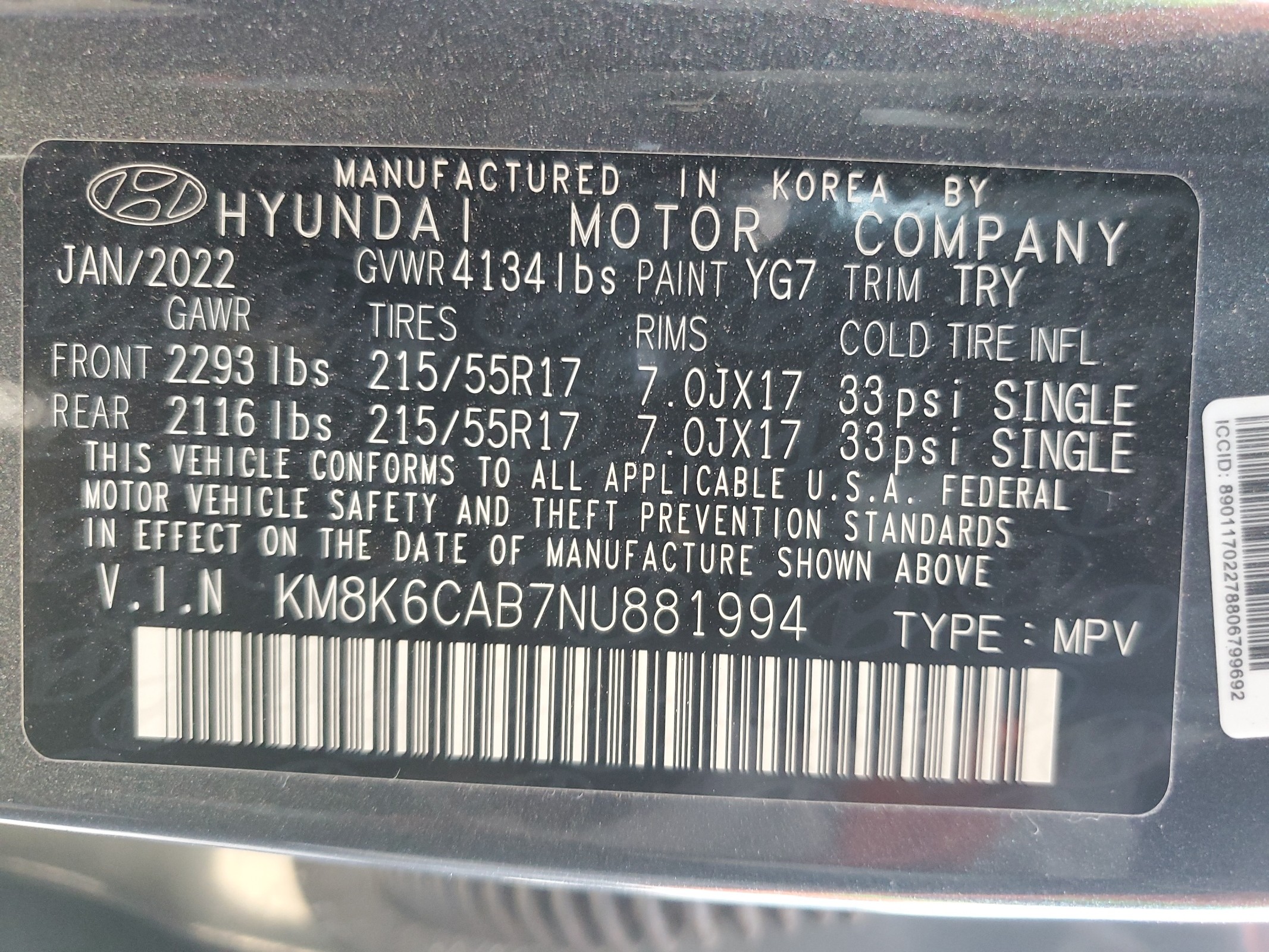 KM8K6CAB7NU881994 2022 Hyundai Kona Sel