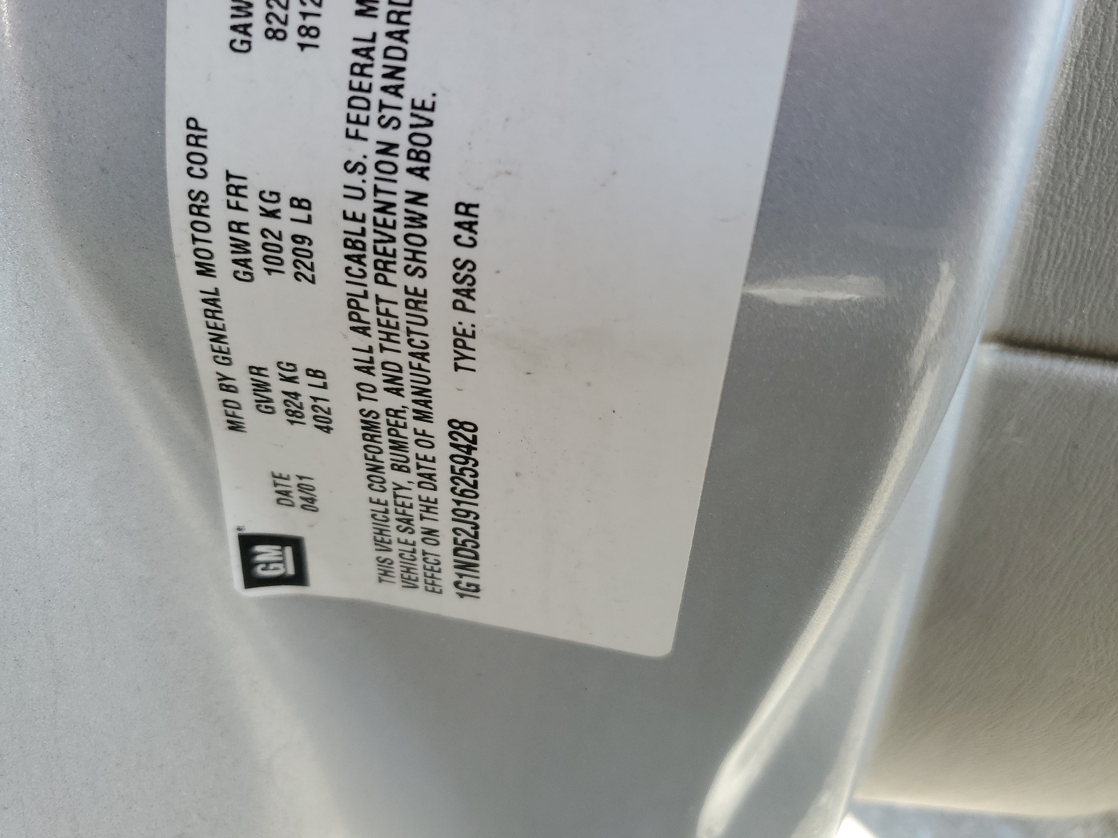 1G1ND52J916259428 2001 Chevrolet Malibu