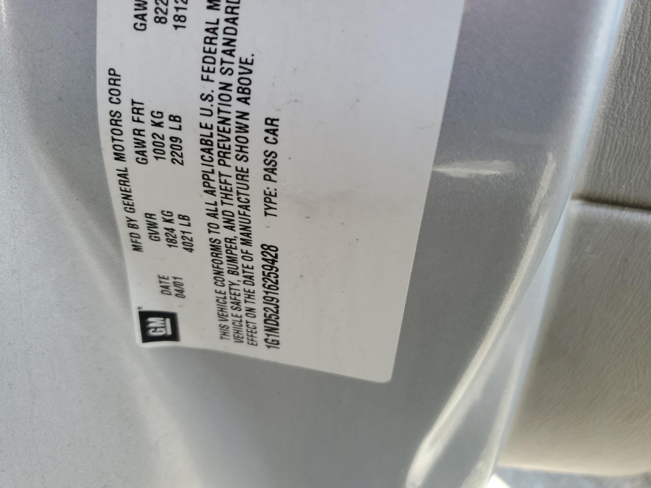 2001 Chevrolet Malibu VIN: 1G1ND52J916259428 Lot: 61487164