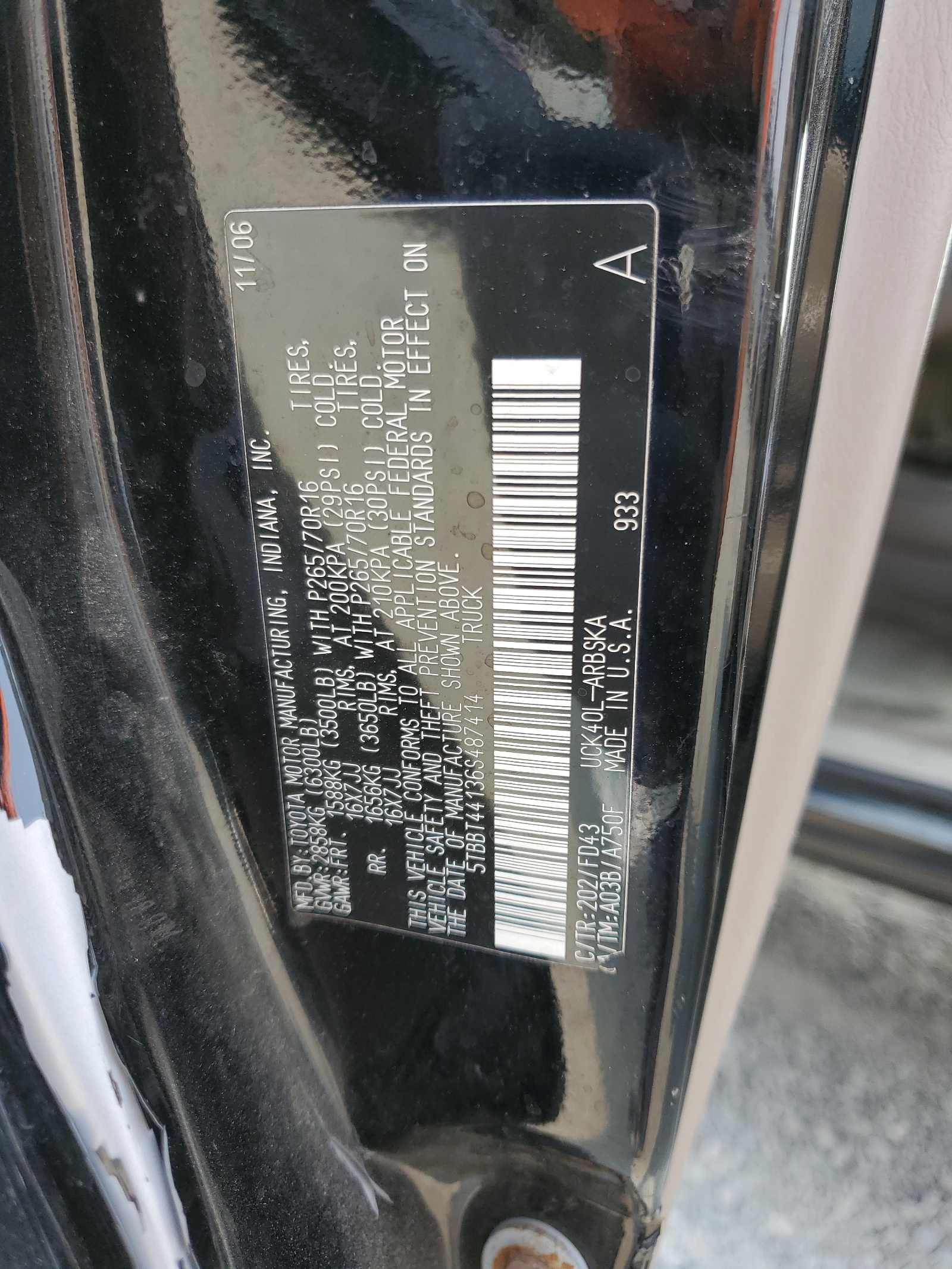 5TBBT44136S487414 2006 Toyota Tundra Access Cab Sr5