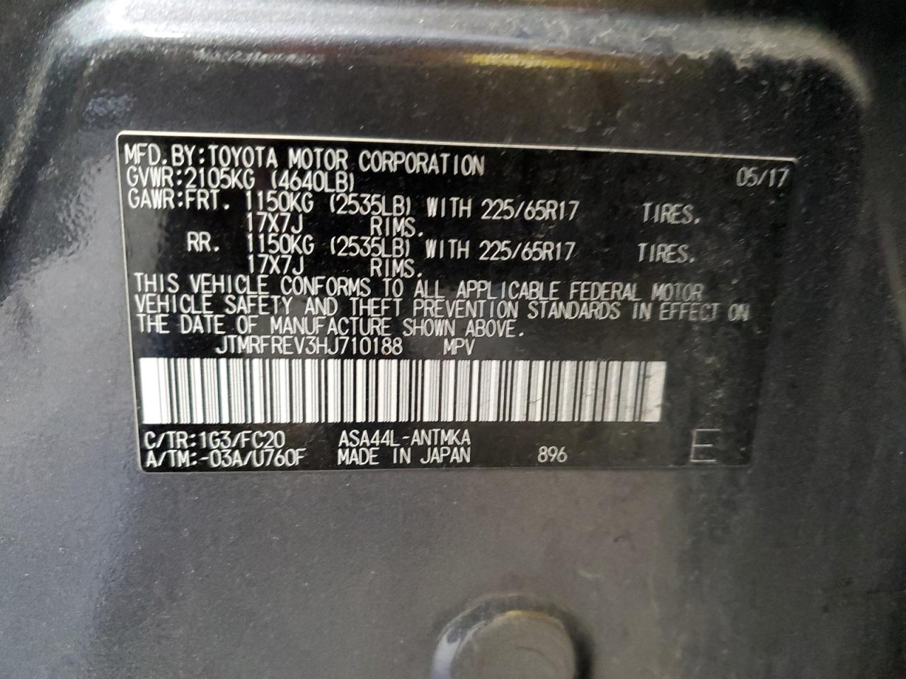 2017 Toyota Rav4 Xle VIN: JTMRFREV3HJ710188 Lot: 65933284