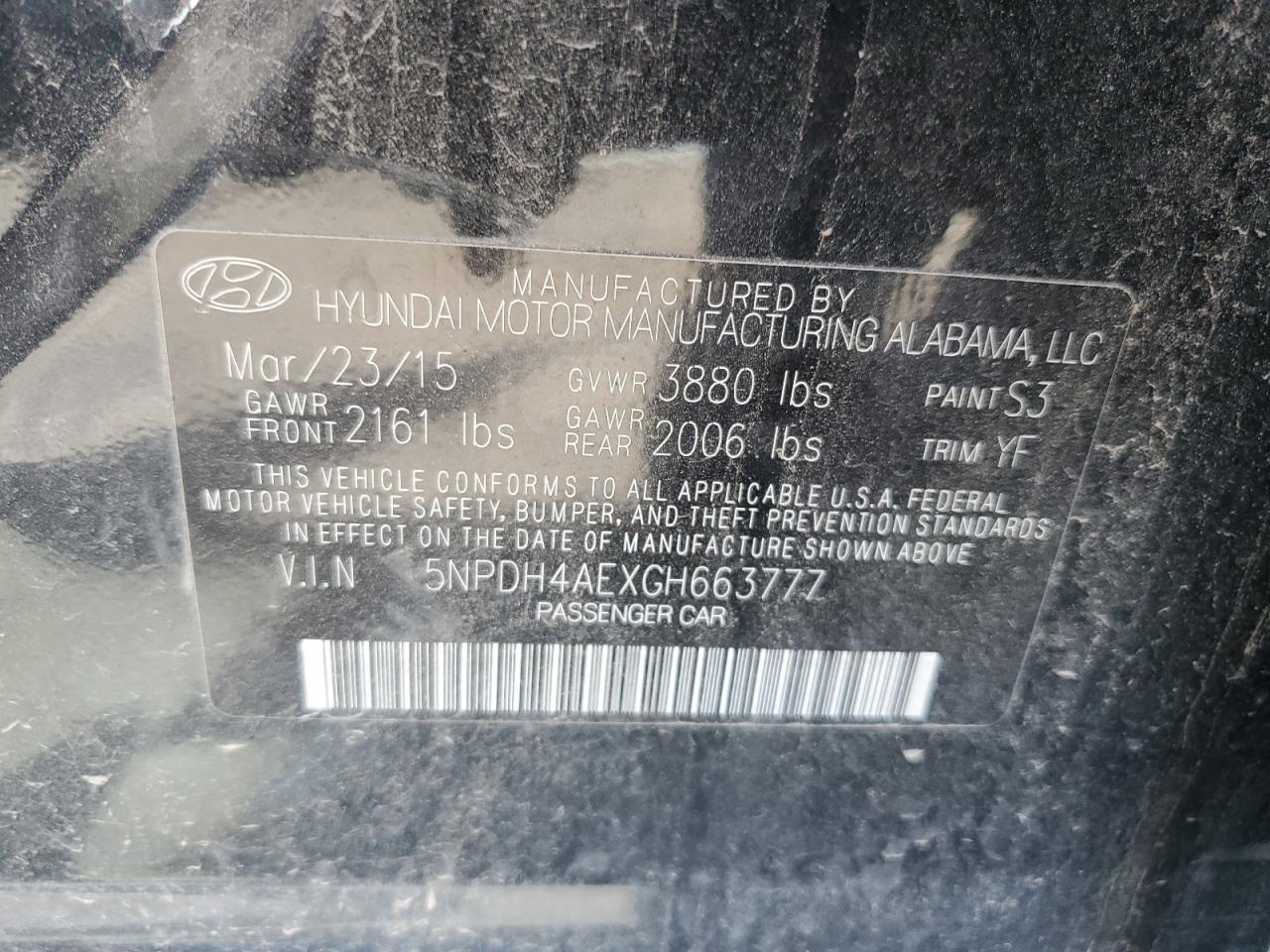 2016 Hyundai Elantra Se VIN: 5NPDH4AEXGH663777 Lot: 69621964