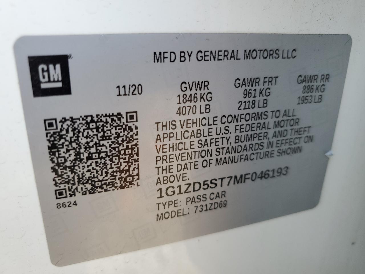 1G1ZD5ST7MF046193 2021 CHEVROLET MALIBU - Image 12