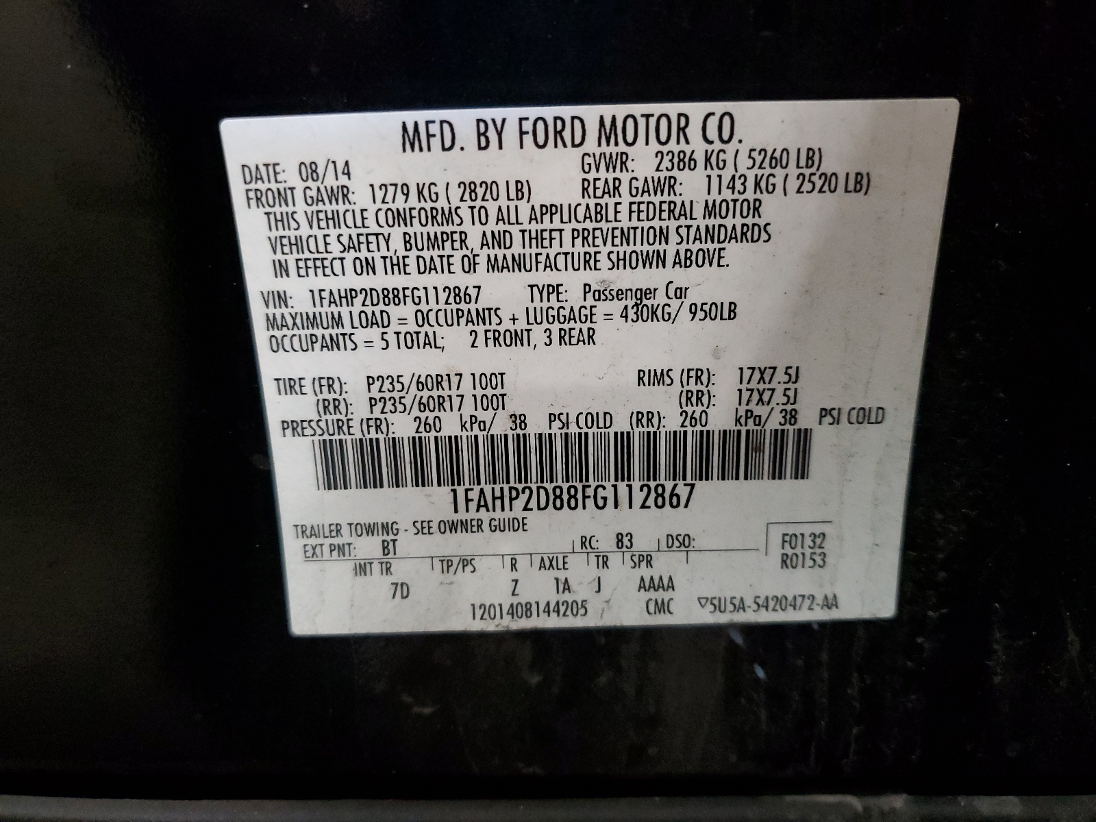 1FAHP2D88FG112867 2015 Ford Taurus Se