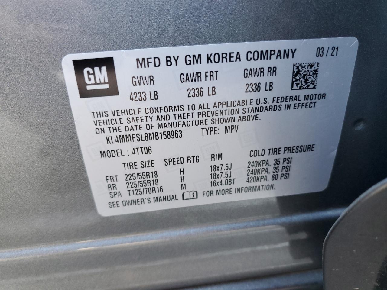 2021 Buick Encore Gx Essence VIN: KL4MMFSL8MB158963 Lot: 66784954