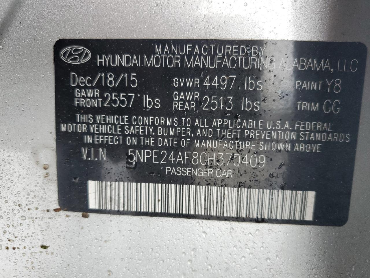 5NPE24AF8GH370409 2016 Hyundai Sonata Se