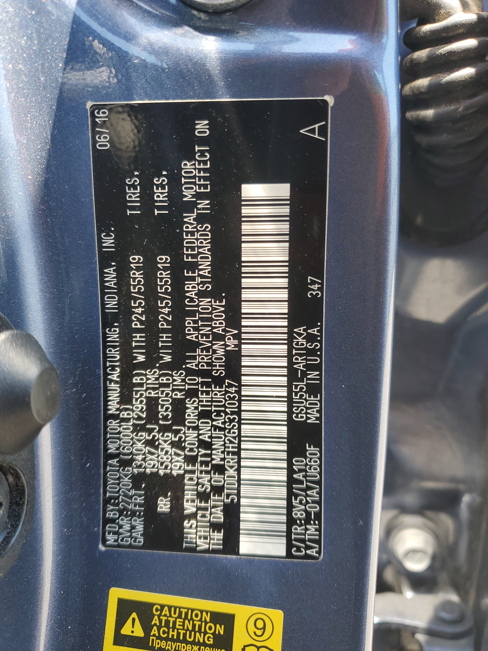 5TDDKRFH2GS310347 2016 Toyota Highlander Limited