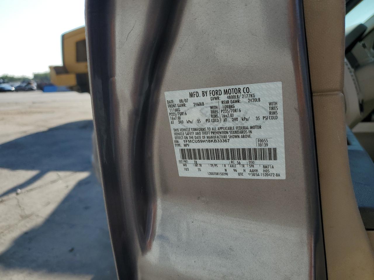 2008 Ford Escape Hev VIN: 1FMCU59H18KB33367 Lot: 64482694