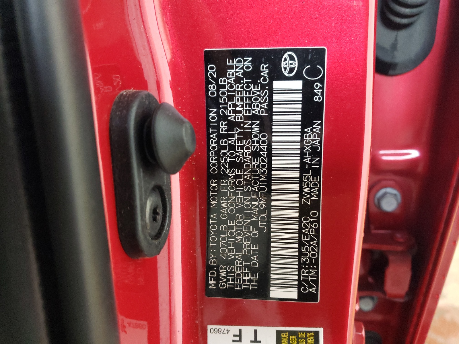 JTDL9MFU1M3024400 2021 Toyota Prius Le