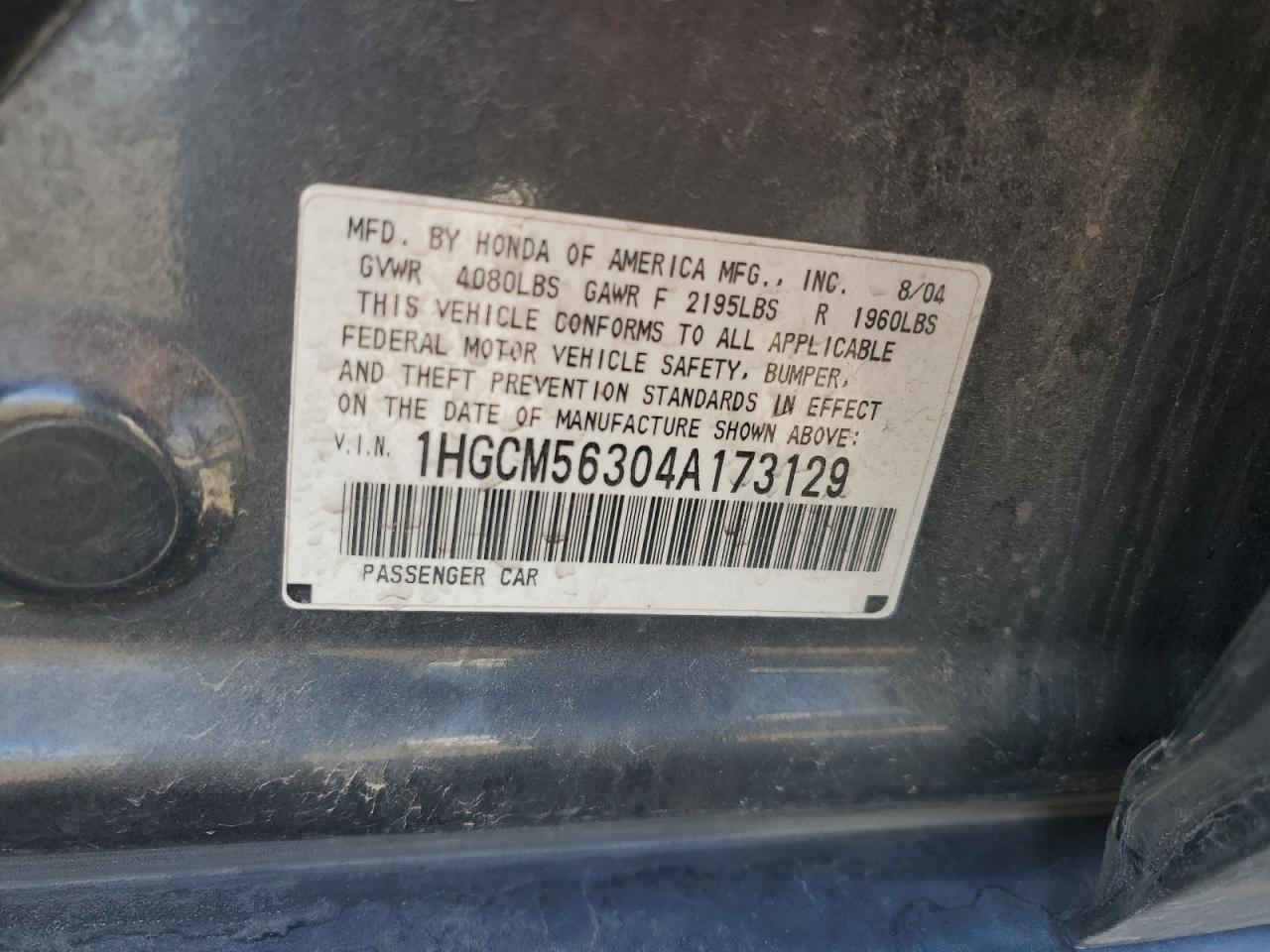 1HGCM56304A173129 2004 Honda Accord Lx